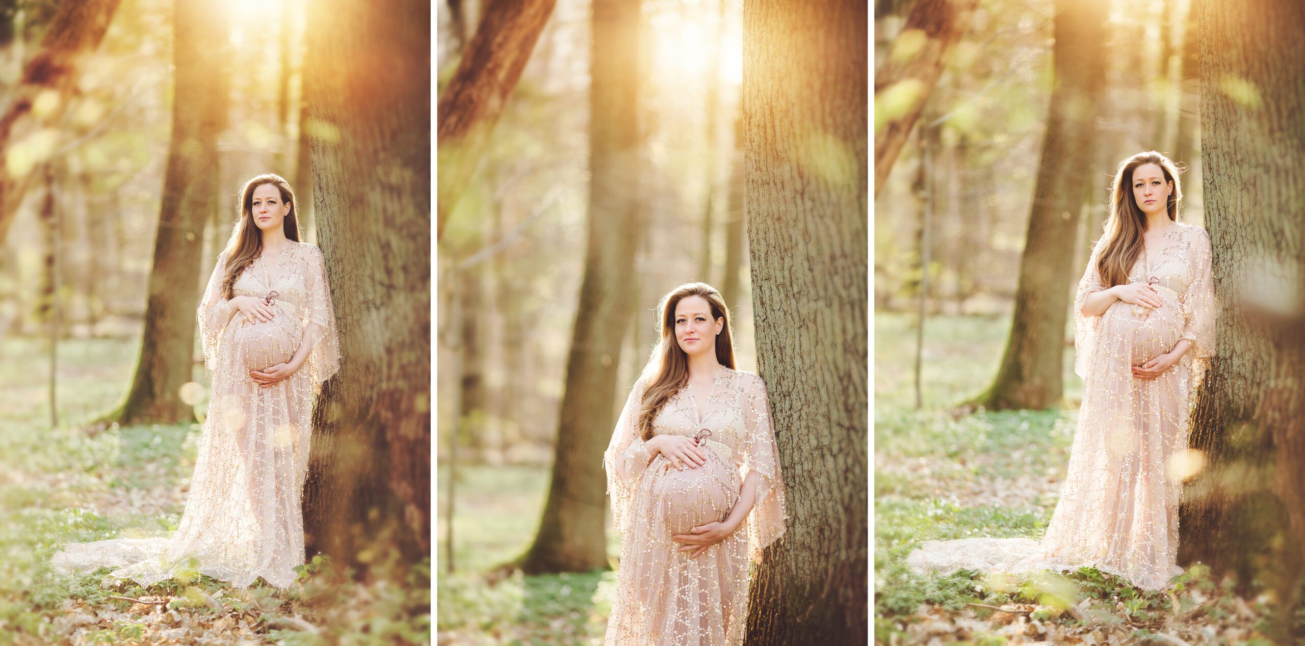 New tree leaves make a gorgeous filter for this spring maternity session by Frankfurt maternity photographer