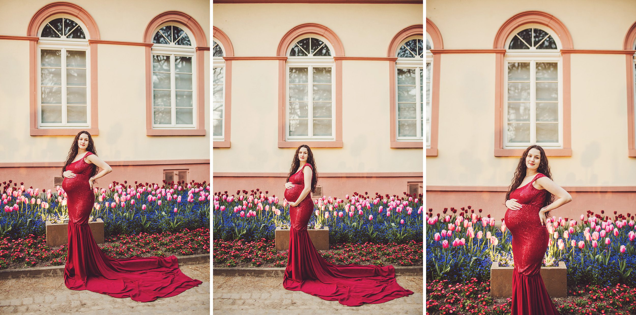 A beautiful finish for Kallyn's maternity session, next to the spring tulips of the Bad Homburg Kurpark bank.