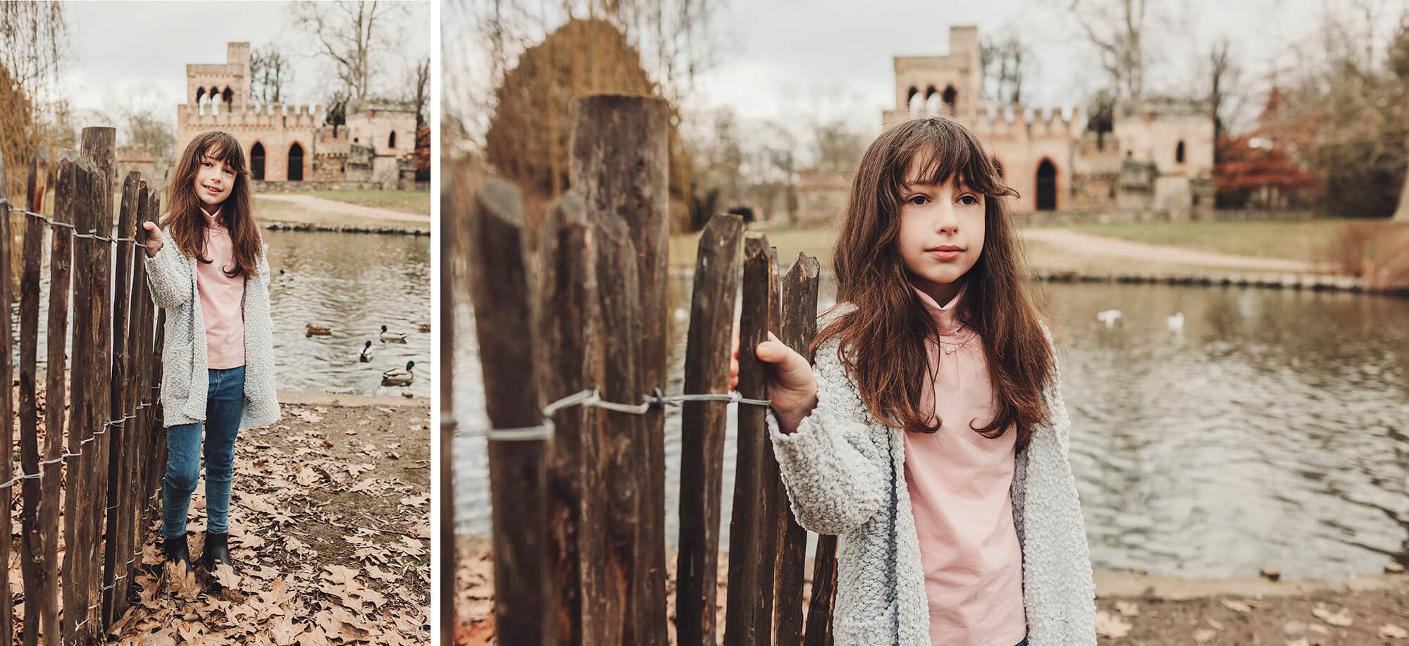 Little girl Castelli by the Biebrich park lake during a family photo session